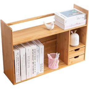 Bamboo Desktop Bookshelf, Small Bookcase for Students on The Desk, Simple Office Desk Bookshelf Organizer, Natural Bamboo Desktop Organizer,Ideal Gift for Family & Friends22.83x7.48x18.11in