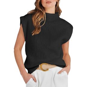ATHMILE Womens Mock Neck Sleeveless Vest Casual Cap Sleeve Knit Lightweight Sweater Pullover Tops 2024