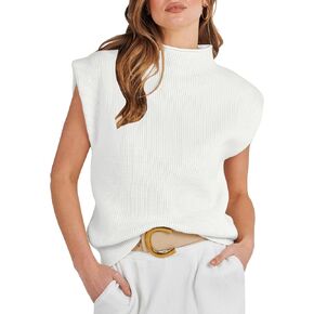 ATHMILE Womens Mock Neck Sleeveless Vest Casual Cap Sleeve Knit Lightweight Sweater Pullover Tops 2024