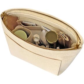 Purse Organizers for Inside Purse Felt Bag Organizer Insert with Zipper, Women Handbag Organizer Insert Liner Tote Bag Shaper, Beige XL