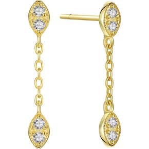 Marquise Gemstone Chain Drop Earrings | Marquise Charmed Huggies