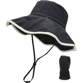LLmoway Wide Brim Floppy Sun Hat for Women Summer Beach Travel UPF50+ Foldable Lightweight Bucket Hats with Detachable Strap