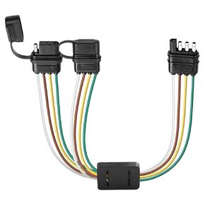 XMSJSIY 4 Way Flat Trailer Y Splitter Adapter Extension Harness 4 Pin Male to Dual Female Connector with Dust Caps Trailer Harness Plug and Play Adapter for LED Tailgate Light Bar & Trailer Light