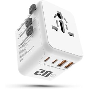 Universal Travel Power Adapter, PD 20W International Power Plug Adapter with 2 USB-C & 2-USB A Ports, Worldwide Wall Charger for US EU UK AUS (Pink)