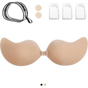 Adhesive Bra,Invisible Sticky Strapless Push-Up Bra, Reusable Silicone Nipple Covers for Backless Dress…
