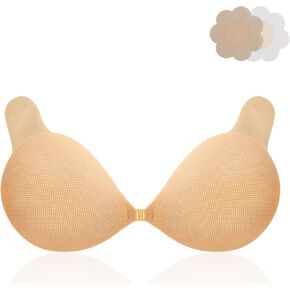 Backless Sticky Bra for Women, Push Up Strapless Adhesive Bras Breathable Invisible Reusable Stick On Bra for Dress