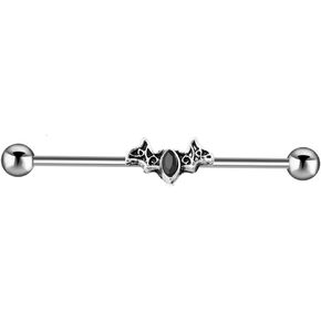 14G Bat Industrial Barbell Earrings Industrial Cartilage Piercing Bar 316L Surgical Stainless Steel Black Bat 38mm Industrial Bar Body Piercing Jewelry for Women Men