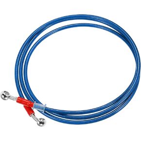 X AUTOHAUX 60 سم 23.62 بوصة طول 10 مم معرف خط الفرامل الهيدروليكية للدراجات النارية أنبوب خرطوم الزيت 28 درجة 0 درجة كابل مضفر من الفولاذ المقاوم للصدأ للدراجات الرياضية ATV Motocross باللون الأزرق
