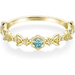 SHINYSO 14K Gold Plated Wedding Band for Women Created Blue Topaz Thin Stacking Ring CZ Eternity Engagement Ring Size 4-10