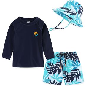 Kids Swimsuit Boys Rash Guard Swim Trunks UPF 50+ Fishing Surfing Beach Bathing Suit Quick Dry Toddler Swimwear Set