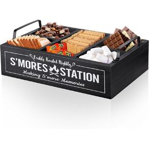 Smores Station S'mores Bar Holder with Handles, Farmhouse Smores Caddy, Smores Tray, Smores Accessories Organizer, Smores Maker Box for Smores Kit