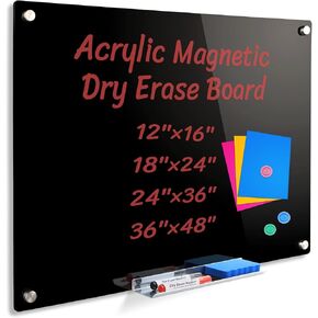 Acrylic Black Magnetic Dry Erase Board for Wall, White Board12"x16",Frameless Magnetic Dry Erase Board for Office,Classroom and Home/for Kids,Students,Adults in Saudi Arabia