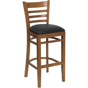 Flash Furniture HERCULES Series Ladder Back Natural Wood Restaurant Barstool - Burgundy Vinyl Seat