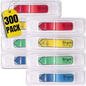 1InTheOffice Sign Here Flags, Page Markers, Sticky Tabs, Assorted Colors, 0.56", 300 Pack
