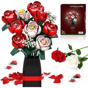 Roses Flower Bouquet Building Kit, 841PCS Red Roses Artificial Flowers with Vase, Botanical Collection Forever Rose Toy for Adults, Kids, Valentine's Unique DIY Gifts for Women, Her, Him Anniversaries