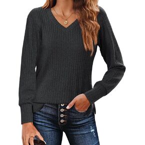 Zeagoo Long Sleeve Shirts for Women V Neck Casual Sweaters Basic Knit 2024 Fall Fashion Pullover Tops