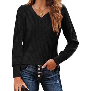 Zeagoo Long Sleeve Shirts for Women V Neck Casual Sweaters Basic Knit 2024 Fall Fashion Pullover Tops