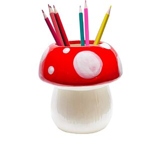 Mushroom Pen Holder for Desk Cute Pencil Holder Desk Accessories Ceramic Pencil Cup Mushroom Decor Office School Mushroom Gifts (Red)