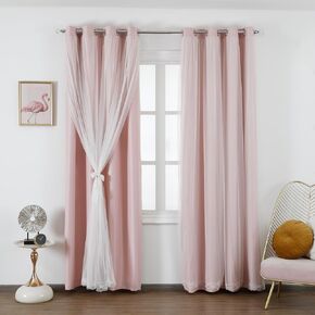90%-95% Blackout Curtains with Crushed Sheer – 2 Pieces Drape Panels Set – Antique Silver Grommet Top – Baby Pink – 52" W x 63" L (2 Panels)