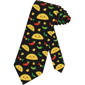 Mexican Food Taco Mens Tie Colorful Taco Tuesday Party Necktie,Fun Print Woven Slim Neck Ties for Men