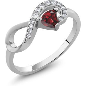 Gem Stone King 925 Sterling Silver Gemstone Birthstone Infinity Ring | Heart Shape 4MM | Wedding Engagement Anniversary Promise Ring For Women | Available in Size 5,6,7,8,9