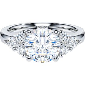 THELANDA 2CT Genuine Moissanite or Simulated Diamond Sterling Silver Three Stone Style Cluster Promise Engagement Ring For Women