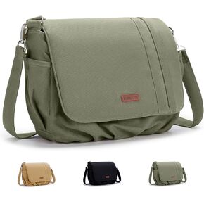 Vintage Waxed Canvas Messenger Bag for Men and Women, Heavy Duty, Large Crossbody with Shoulder Strap & Handle