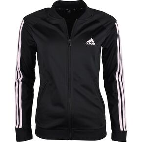 adidas Women's Essentials Tricot 3-Stripe Full-Zip Track Jacket - Black/Pink - XS