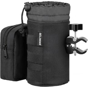 Motorcycle Cup Holder, 32OZ Motorcycle Drink Holder, Water Bottle Holder with Front Pocket, ATV Cup Holder with 0.75"-1.5" Clamp for Motorcycle, ATV, Wheelchair, Bike (Black)