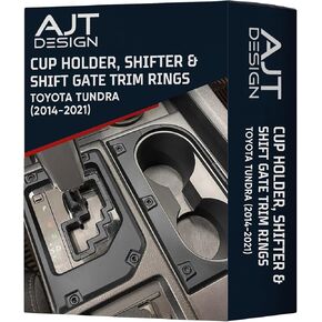 AJT DESIGN Cup Holder, Gear Shifter, & Shift Gate Trim Rings for Toyota Tundra (2014-2021) | Matte Black Chrome Delete Kit Made with Impact Resistance ABS Plastic | Easy Installation | Made in USA