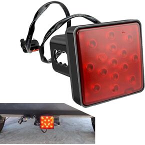 1 PC Car LED Tail Light Accessories, Waterproof Durable Square Trailer Hitch Cover, Vehicle Brake Light with HD Len, Warning Function, Universal Lighting Bulbs for Most Cars (Black)