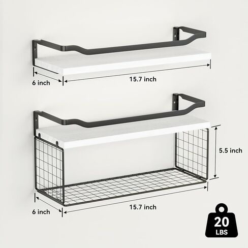WOPITUES Floating Shelves with Wire Storage Basket, Bathroom Shelves Over Toilet with Protective Metal Guardrail, Wood Wall Shelves for Bathroom, Bedroom, Living Room, Toilet Paper-Black in Saudi Arabia