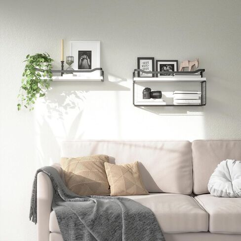 WOPITUES Floating Shelves with Wire Storage Basket, Bathroom Shelves Over Toilet with Protective Metal Guardrail, Wood Wall Shelves for Bathroom, Bedroom, Living Room, Toilet Paper-Black in Saudi Arabia