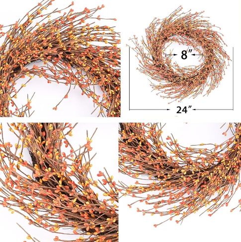 Fall Berry Wreath, 24 inches Fall Wreaths for Front Door Large Grapevine Wreath for Indoor and Outdoor Thanksgiving Day Wall Window Hanging Wedding Party Home Decor in Saudi Arabia