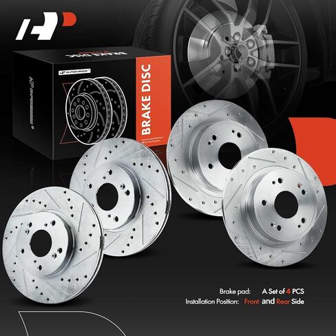 A-Premium Front and Rear Drilled and Slotted Disc Brake Rotors Compatible with Select Honda Models - Accord 2005-2016, Civic 2015, 4-PC Set in Saudi Arabia