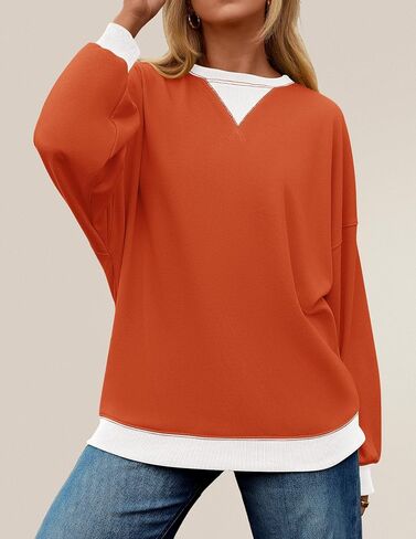 ZESICA Womens Crewneck Color Block Sweatshirts Oversized Long Sleeve Pullover Tunic Tops 2024 Fall Clothes Outfits in Saudi Arabia