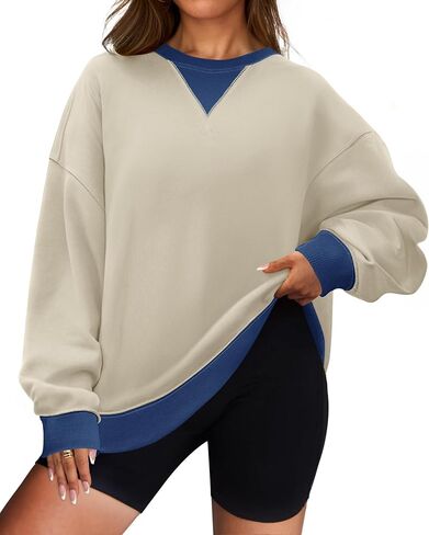 ZESICA Womens Crewneck Color Block Sweatshirts Oversized Long Sleeve Pullover Tunic Tops 2024 Fall Clothes Outfits in Saudi Arabia