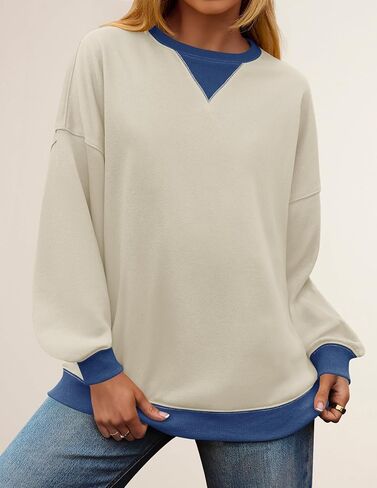 ZESICA Womens Crewneck Color Block Sweatshirts Oversized Long Sleeve Pullover Tunic Tops 2024 Fall Clothes Outfits in Saudi Arabia