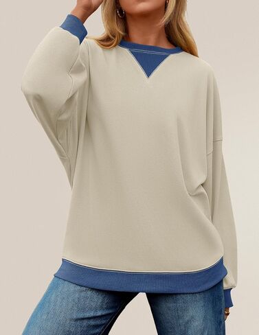 ZESICA Womens Crewneck Color Block Sweatshirts Oversized Long Sleeve Pullover Tunic Tops 2024 Fall Clothes Outfits in Saudi Arabia