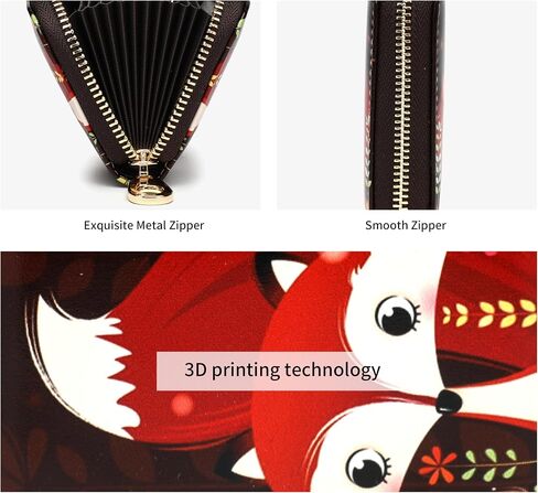 محافظ حامل بطاقات الائتمان RFID للنساء حافظة بطاقات جلدية بسحاب للسيدات محفظة سلسلة مفاتيح ثعلب أحمر in Kuwait