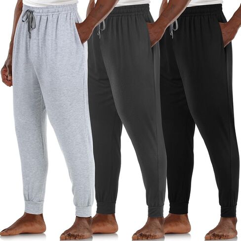 3 Pack Mens Cotton Sleepwear Pajamas Pants with Pockets, Soft Drawstring Lounge Bottoms Pjs for Men in Saudi Arabia