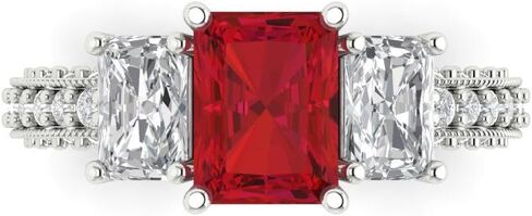Clara Pucci 3.61 ct Emerald Cut Created Ruby 14k Yellow Gold Solitaire with Accents Three-Stone Wedding Engagement Bridal Promise Ring in Saudi Arabia