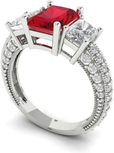 Clara Pucci 3.61 ct Emerald Cut Created Ruby 14k Yellow Gold Solitaire with Accents Three-Stone Wedding Engagement Bridal Promise Ring in Saudi Arabia
