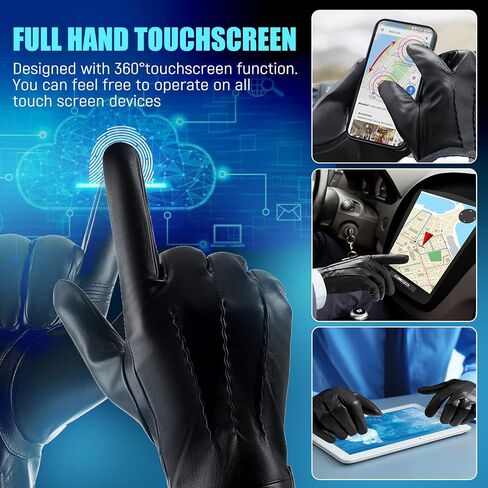 Winter Leather Gloves for Men,Touchscreen Snow Driving Gloves with Cashmere Lining for Motorcycle Driving Riding… in Saudi Arabia