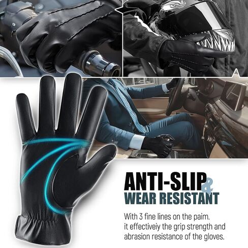 Winter Leather Gloves for Men,Touchscreen Snow Driving Gloves with Cashmere Lining for Motorcycle Driving Riding… in Saudi Arabia