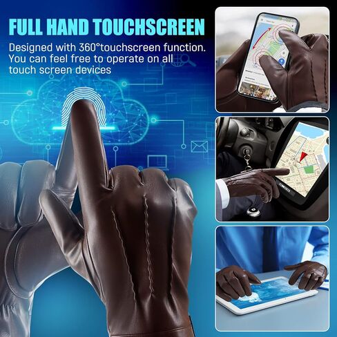 Winter Leather Gloves for Men,Touchscreen Snow Driving Gloves with Cashmere Lining for Motorcycle Driving Riding… in Saudi Arabia