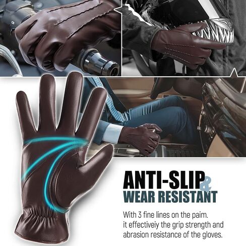 Winter Leather Gloves for Men,Touchscreen Snow Driving Gloves with Cashmere Lining for Motorcycle Driving Riding… in Saudi Arabia