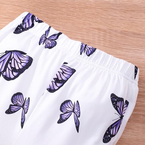 Girls 2PCS Outfits Ruffle Short Sleeve Tops and Floral & Butterfly Print Flared Wide Leg Pants Sets for 4-12Y in Saudi Arabia