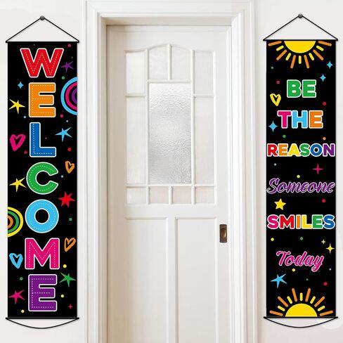 2 PCS Colorful Welcome Banner Door Decorations Back to School Banner Positive Motivational Classroom Supplies for Teachers Preschool Elementary First Day of School Office Bulletin Board Black in Saudi Arabia