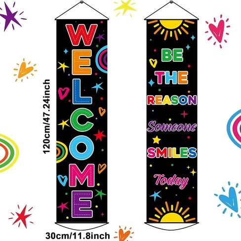 2 PCS Colorful Welcome Banner Door Decorations Back to School Banner Positive Motivational Classroom Supplies for Teachers Preschool Elementary First Day of School Office Bulletin Board Black in Saudi Arabia